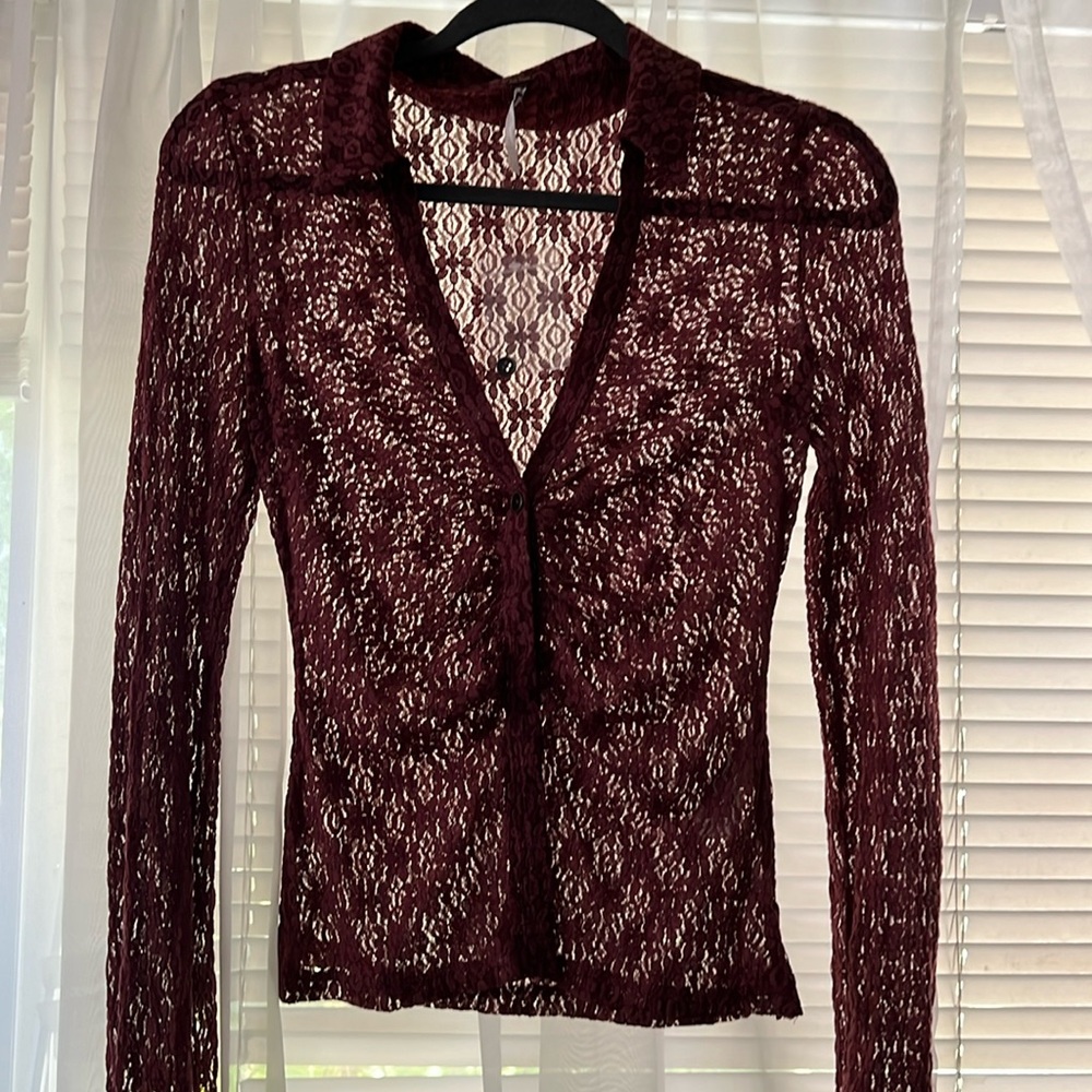 Free People Sheer Lace Button up Top